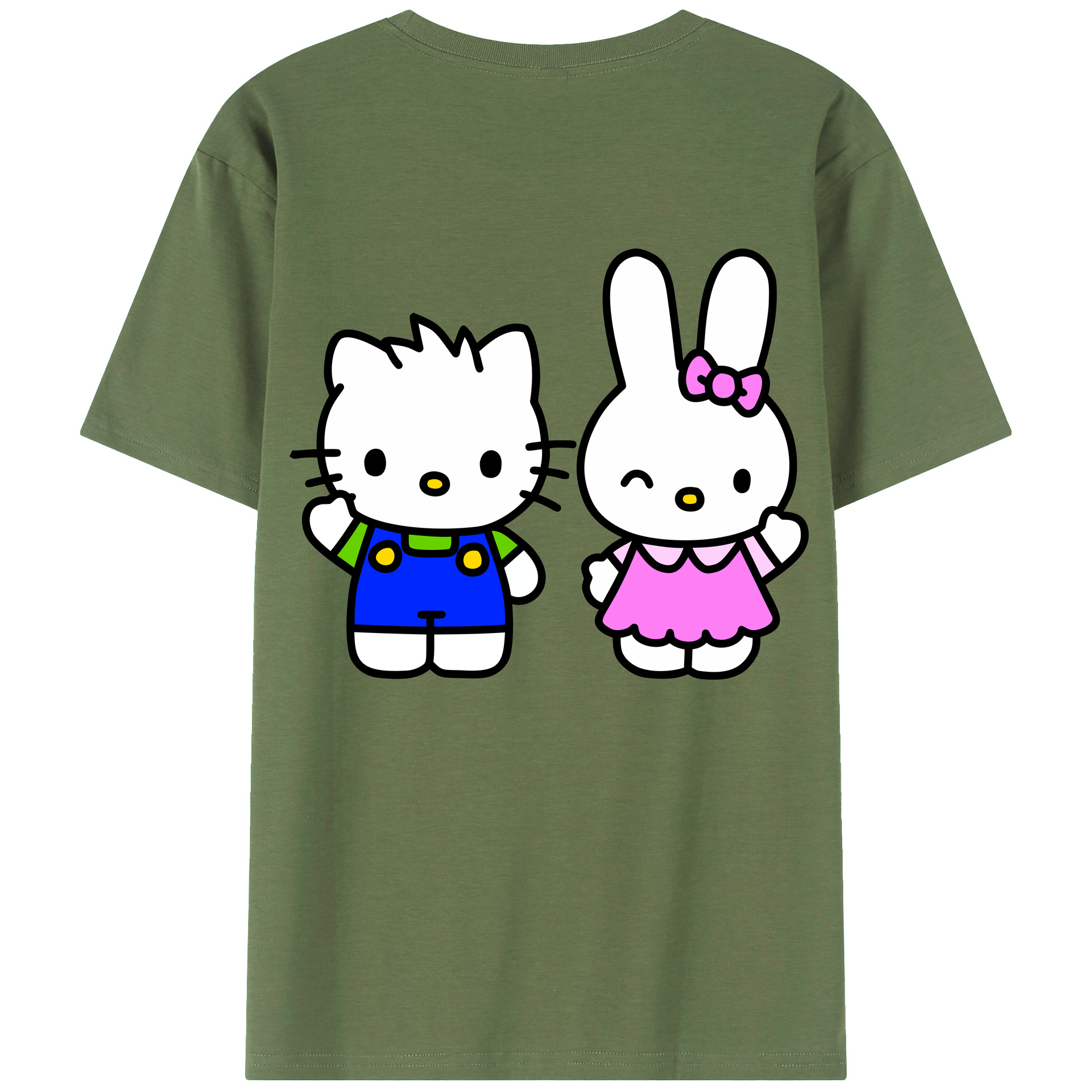 （画像用） Hello Kitty ハローキティ 綿100％ メンズ半袖Tシャツ（バックプリント） 通気性